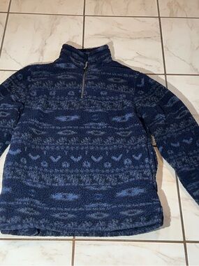 Alpine Navy and Light Navy Patterned Quarter-Zip Sherpa Pullover